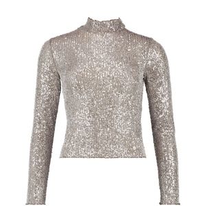 Boohoo - SEQUIN HIGH NECK LONG SLEEVED TOP US size 8